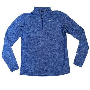 Nike Dri-FIT Running Shirt Mens Medium Blue 1/4 Zip Long Sleeve Heathered